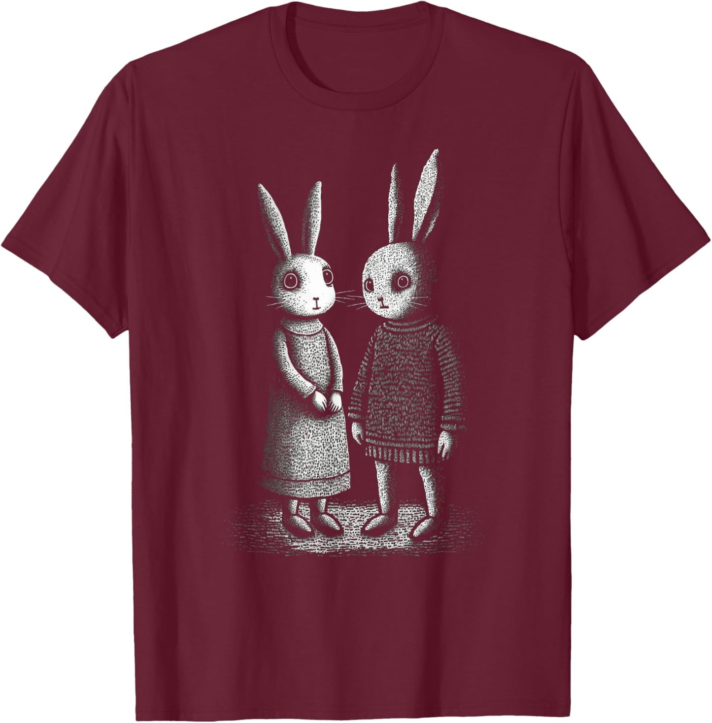 Awkward Creepy Bunny Rabbits Silently Judge You T-Shirt - T-Shirt | Maroon