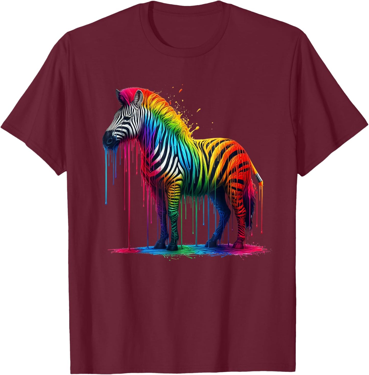 Zebra Rainbow Painted Dripping Zebra Lovers Cute Zoo Animal T-Shirt - T-Shirt | Maroon