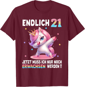 21 Geburtstag Frau 21 Jahre Party Outfit Lustiges Einhorn T-Shirt - T-Shirt | Maroon