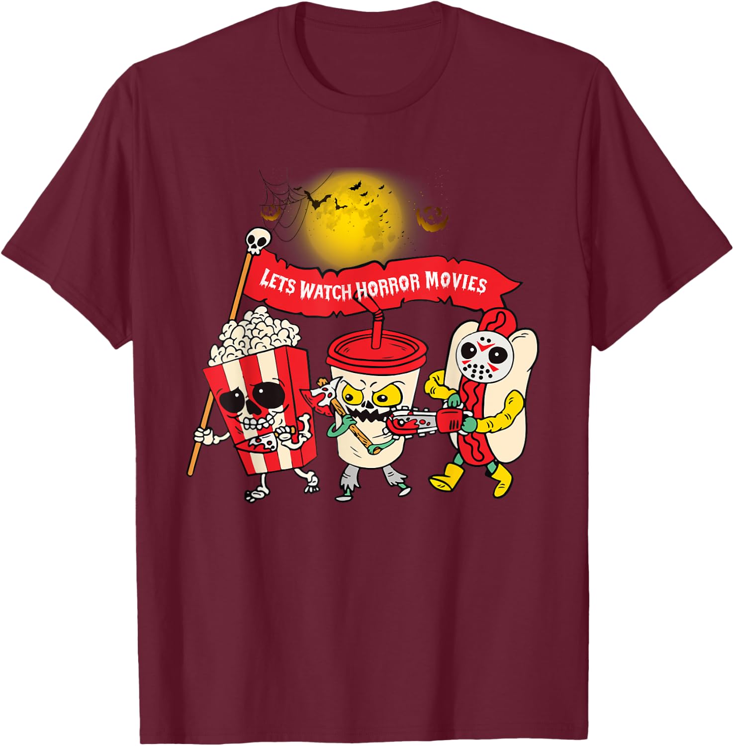 Lets Watch Horror Movies Halloween Funny Ghost Skeleton T-Shirt - T-Shirt | Maroon