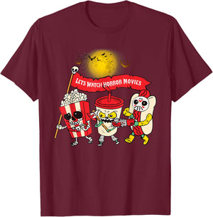 Lets Watch Horror Movies Halloween Funny Ghost Skeleton T-Shirt - T-Shirt | Maroon