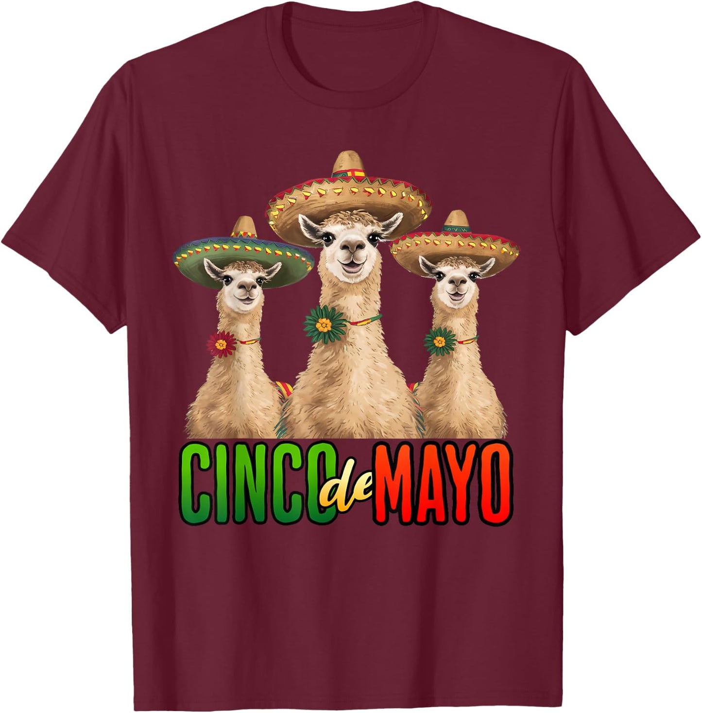 Fiesta Cinco de Mayo Llama Mexican Men women T-Shirt - T-Shirt | Maroon