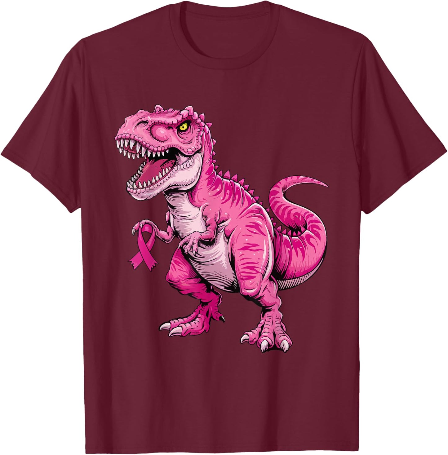 Dinosaur Breast Cancer Awareness Pink Ribbon For Kids Boys T-Shirt - T-Shirt | Maroon