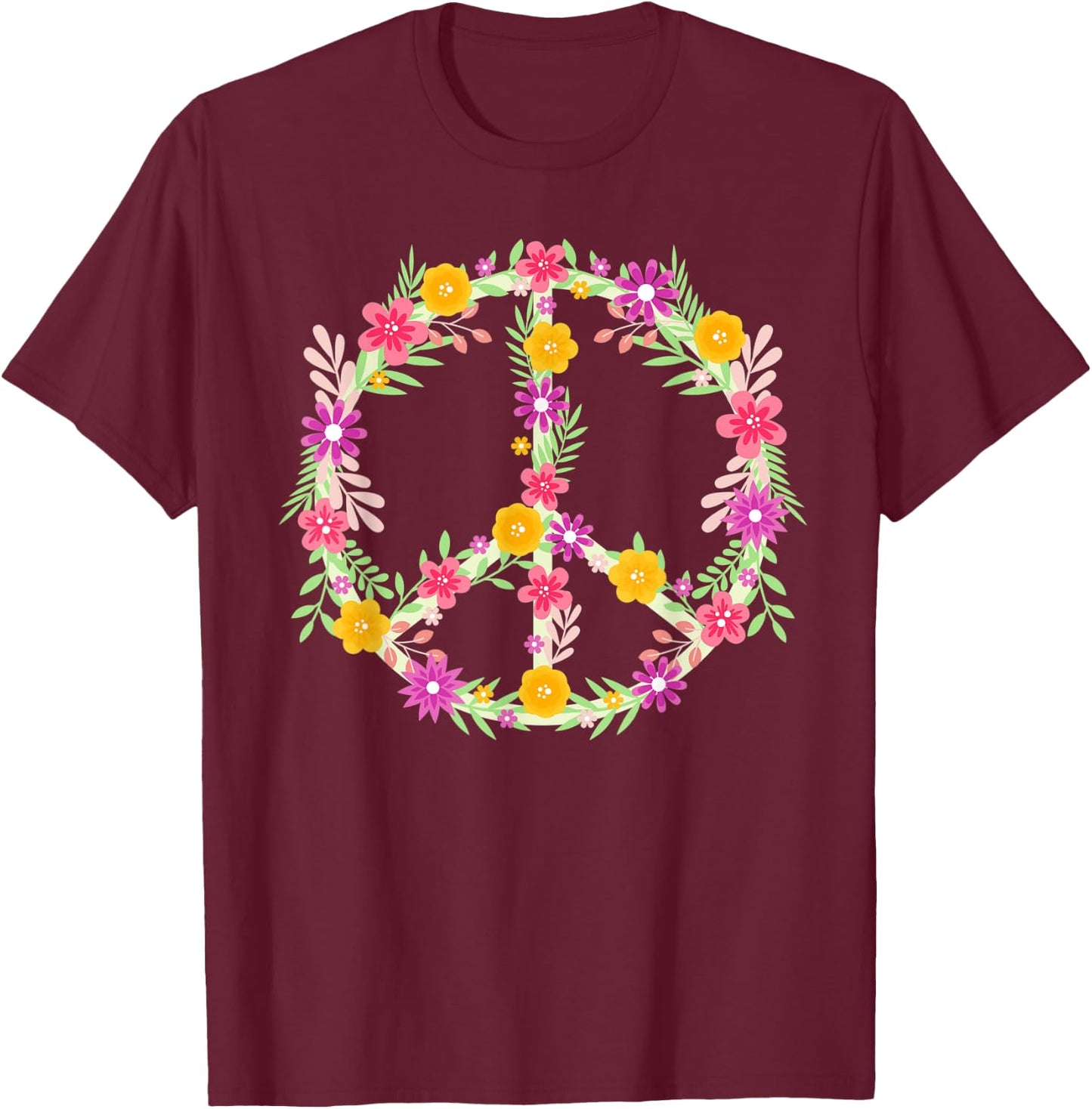 Peace Love Hippie Costume Flower Power Design Retro 60s 70s T-Shirt - T-Shirt | Maroon