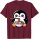 Kawaii Penguin Eating Ramen Noodles T-Shirt - T-Shirt | Maroon
