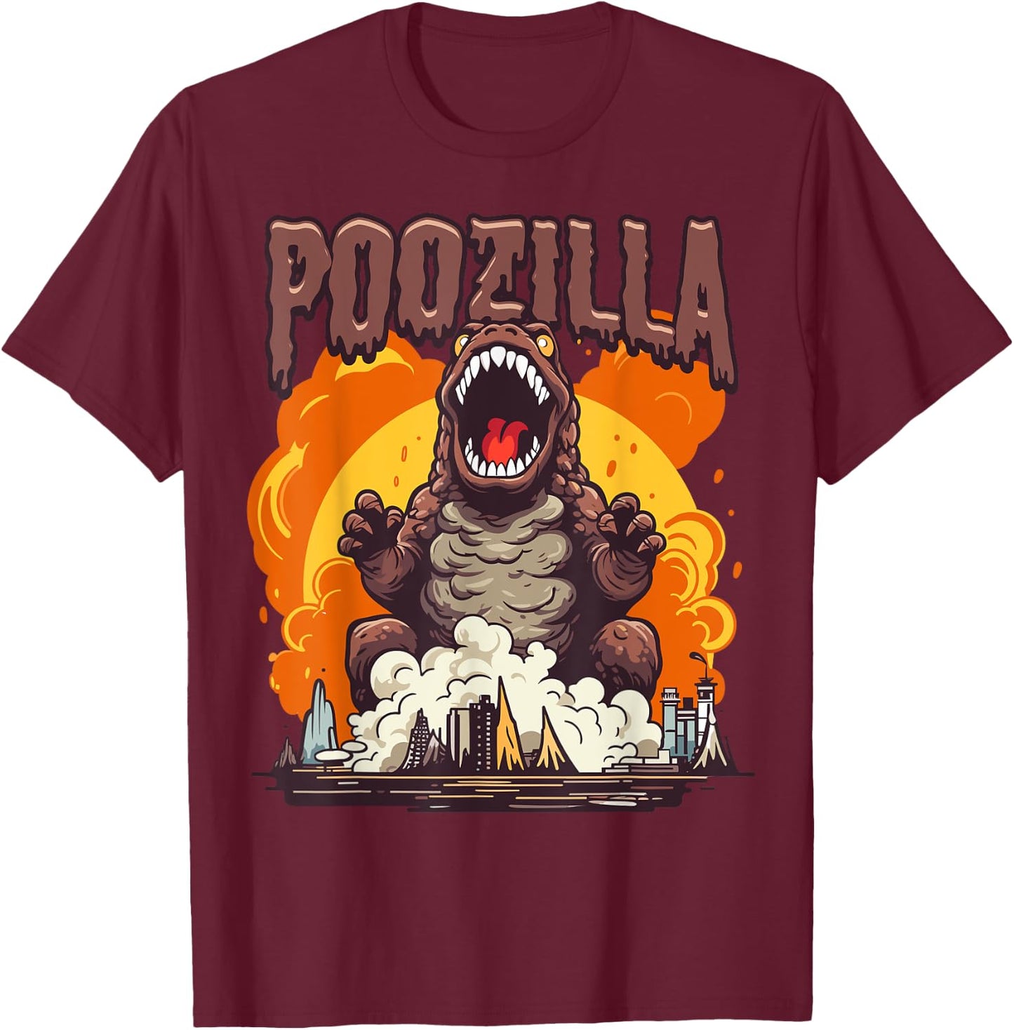 Poozilla Explosive Monstrous Diarrhea Poop Meme Funny T-Shirt - T-Shirt | Maroon