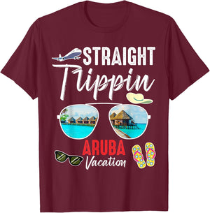 Straight Trippin ARUBA Trip 2025 Beach Summer Vacation 2025 T-Shirt - T-Shirt | Maroon