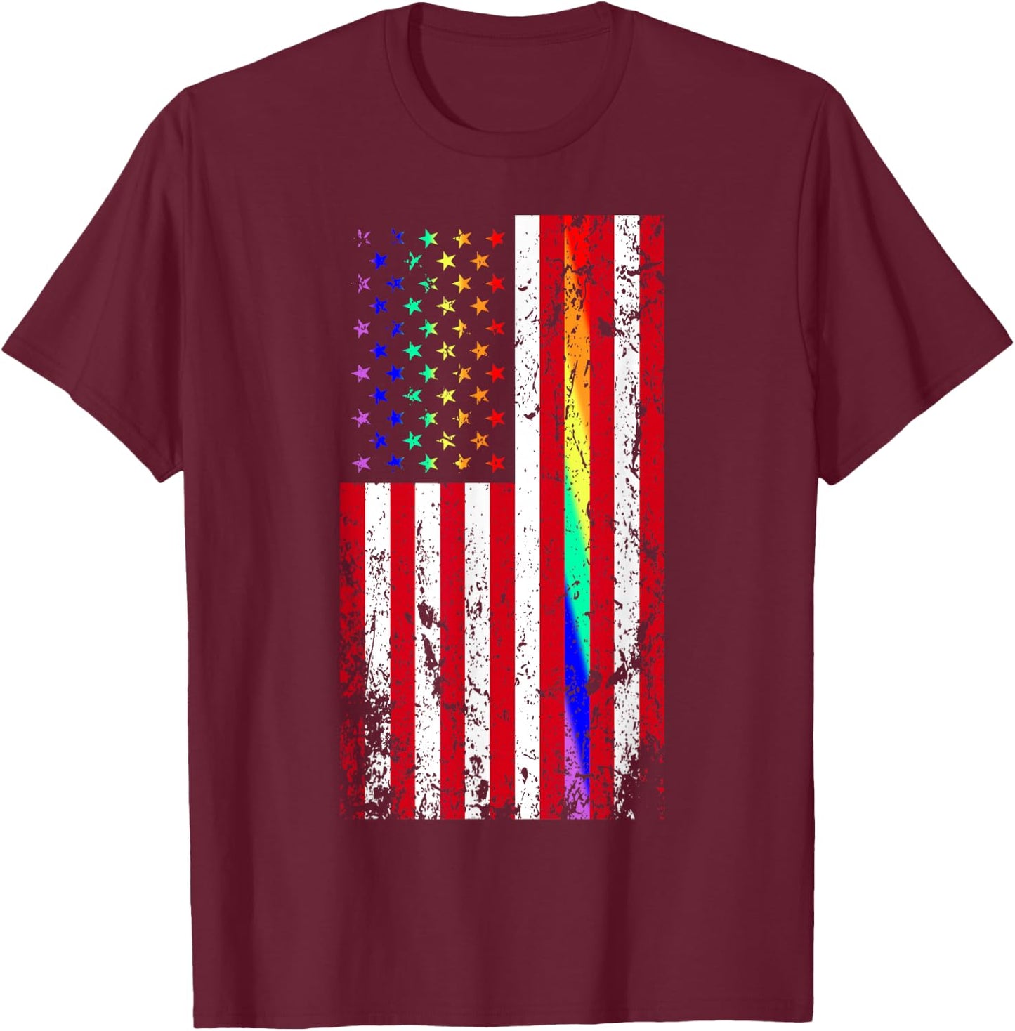 USA Gay Pride Flag Rainbow Stars & Line Gay LGBT 4th of July T-Shirt - T-Shirt | Maroon