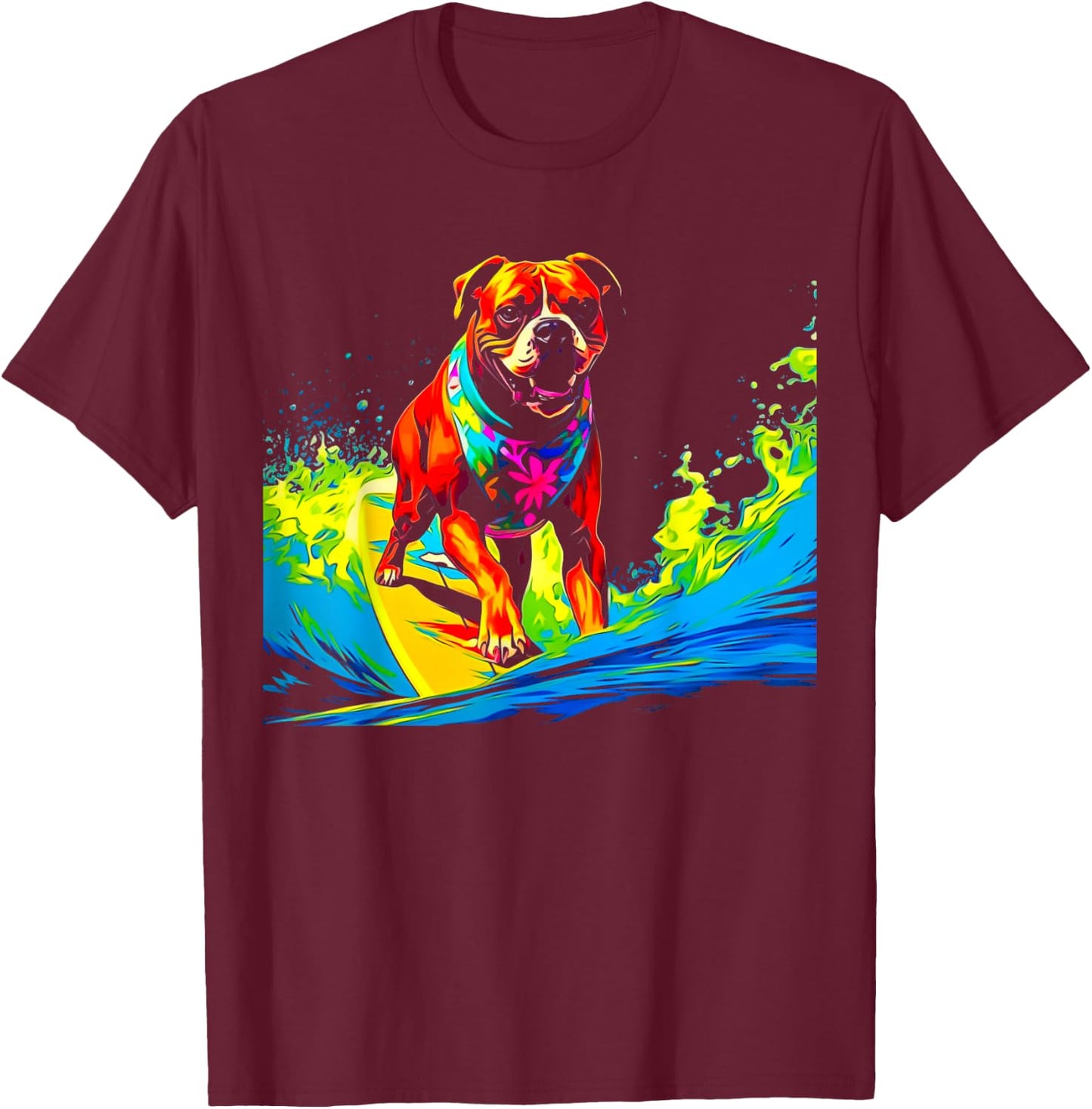 Boxer Dog Pop Art Surf T-Shirt - T-Shirt | Maroon