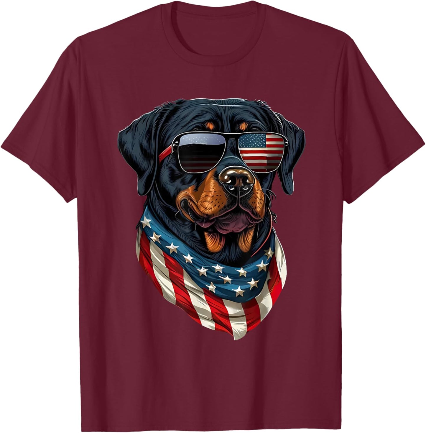 Rottweiler 4th of July American Flag Glasses Stay Cool Men T-Shirt - T-Shirt | Maroon