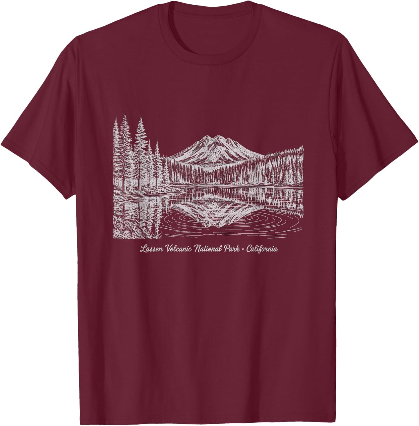 Vintage Lassen Volcanic National Park California Design T-Shirt - T-Shirt | Maroon
