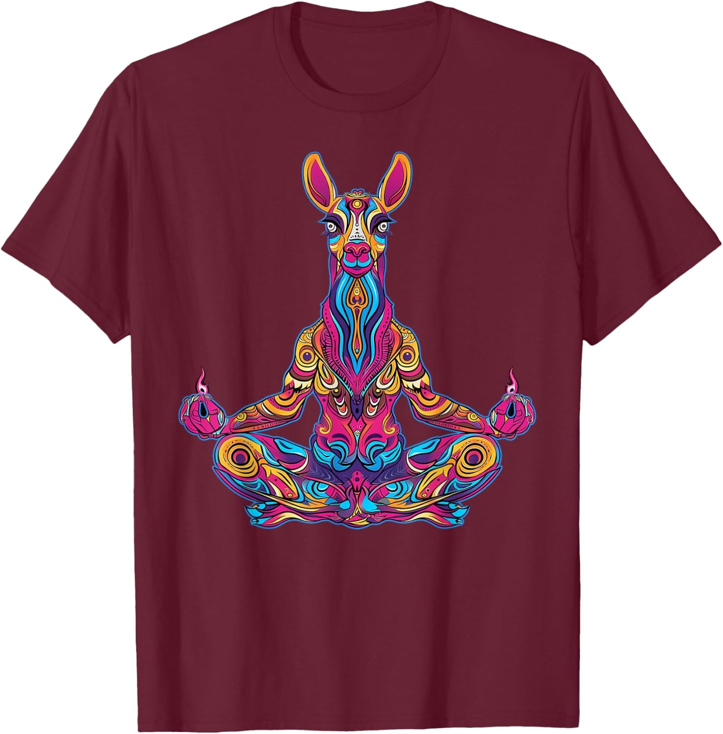 Lama Alpaca Meditating Trippy Psychedelic Funny Yoga Yogi T-Shirt - T-Shirt | Maroon