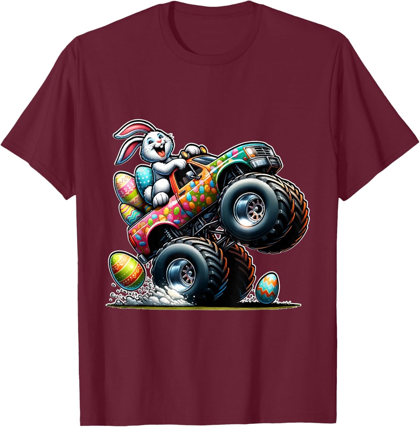 Happy Easter Eggs Monster Truck Easter Bunny T-Shirt - T-Shirt | Maroon