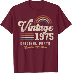 Vintage 1975 Birthday Birth Year 50 Retro T-Shirt - T-Shirt | Maroon
