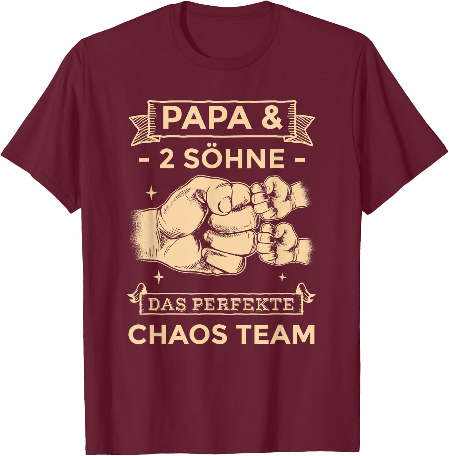 Papa & 2 Söhne Chaos Team Partnerlook Männertag Vatertag T-Shirt - T-Shirt | Maroon