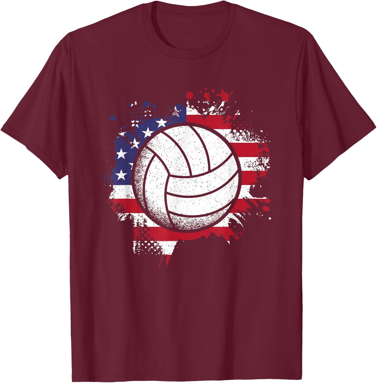 Volleyball American Flag Volleyball Lover Men Women Kids T-Shirt - T-Shirt | Maroon