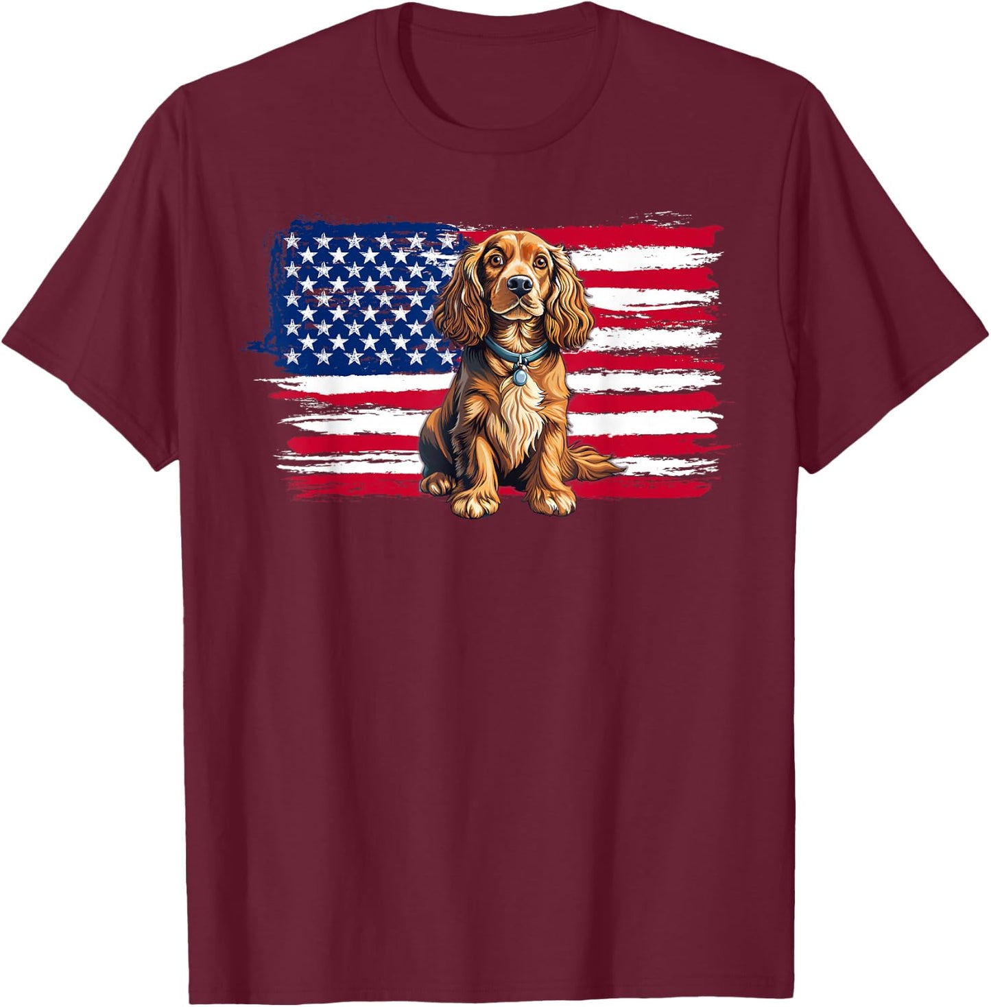 American Flag Cocker Spaniel Dog Animal 4th of July T-Shirt - T-Shirt | Maroon