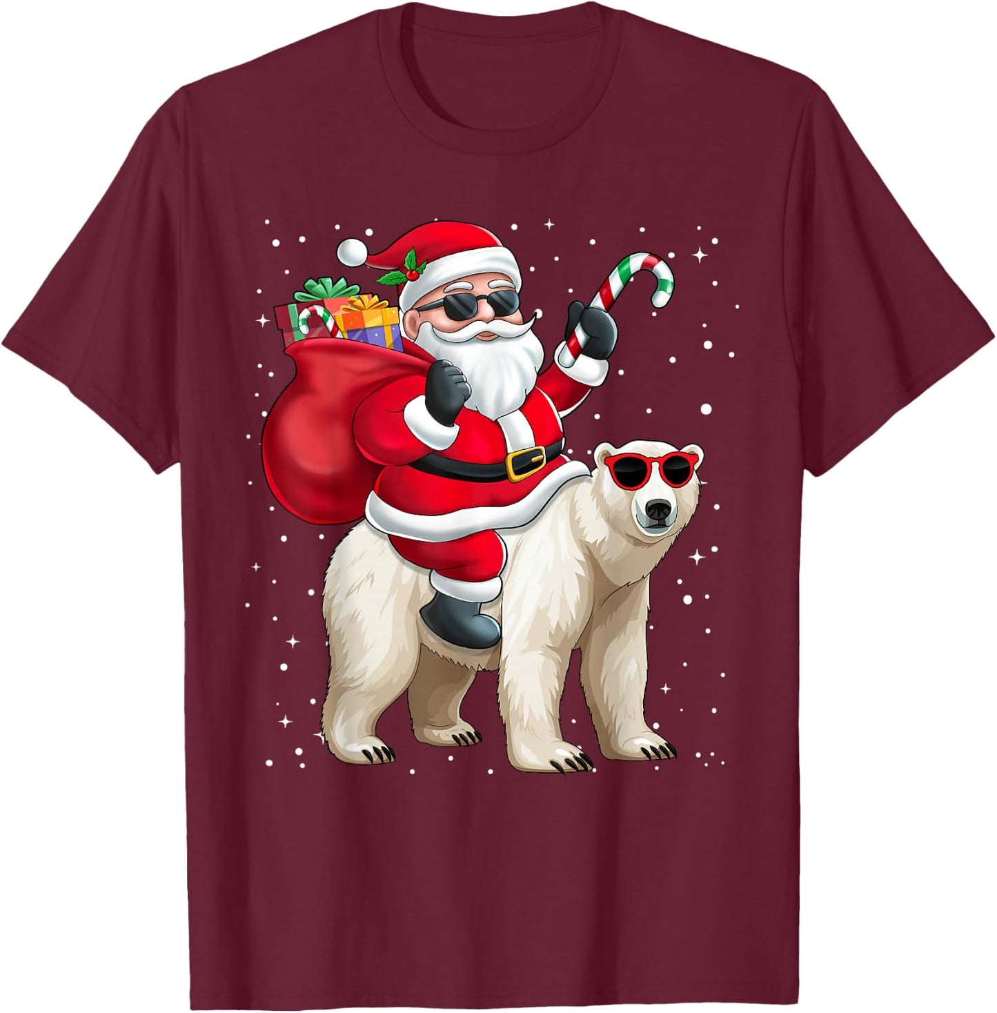 Santa Claus Riding A Polar Bear Christmas Boy Girl Kids T-Shirt - T-Shirt | Maroon