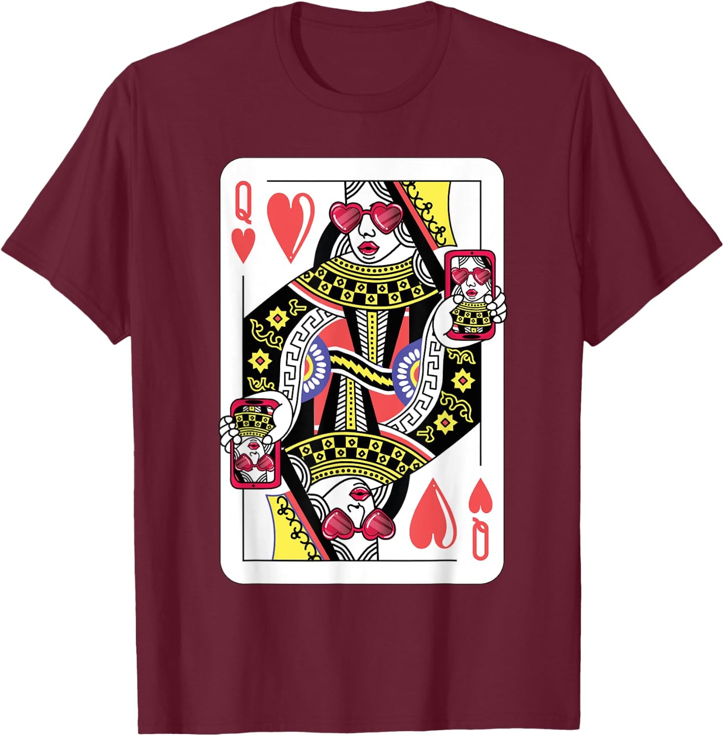 Queen Of Hearts Funny Playing Card Shirt. Poker Costume Gift T-Shirt - T-Shirt | Maroon