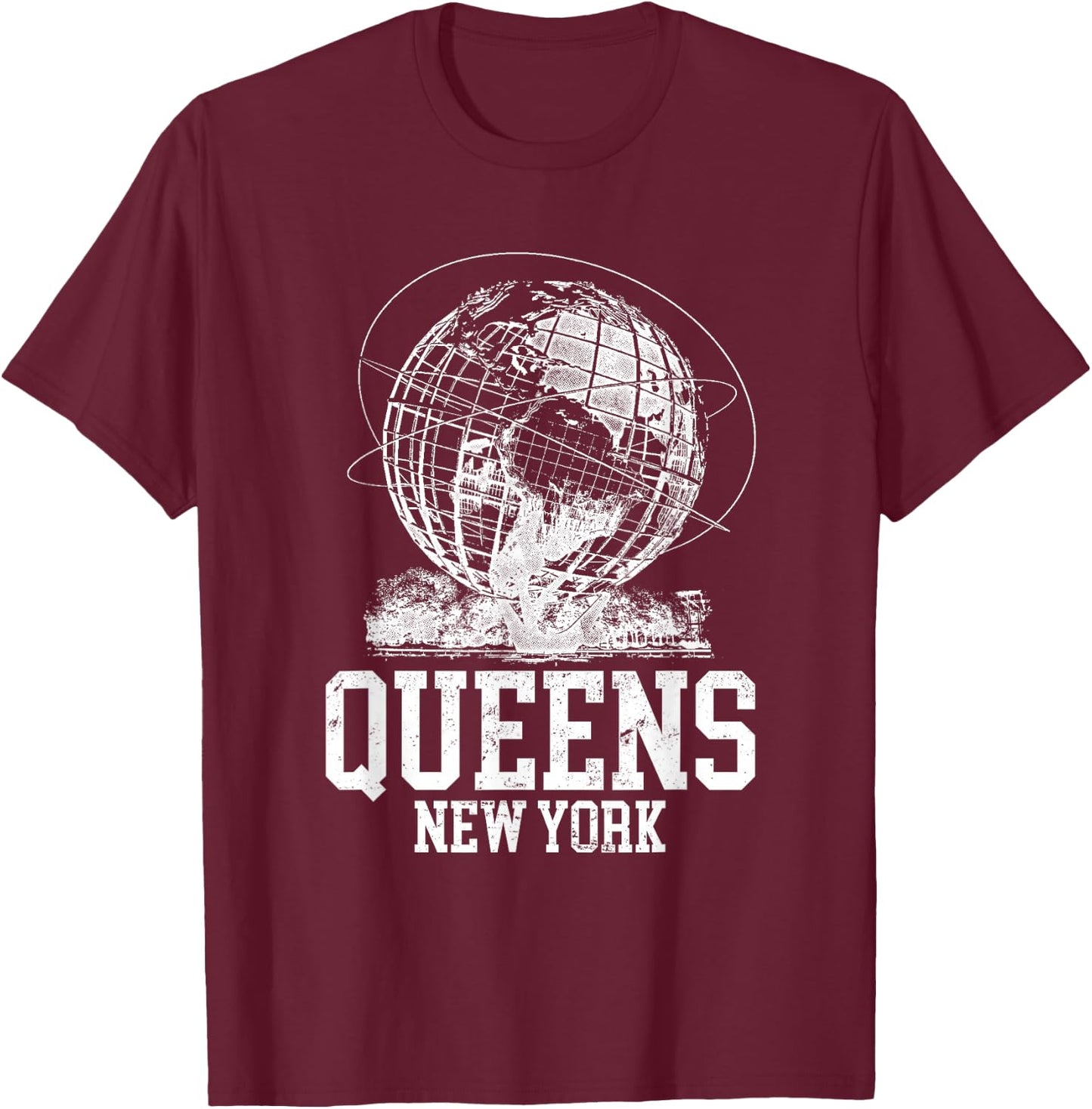 Queens New York - Flushing Meadows - World's Fair Unisiphere T-Shirt - T-Shirt | Maroon