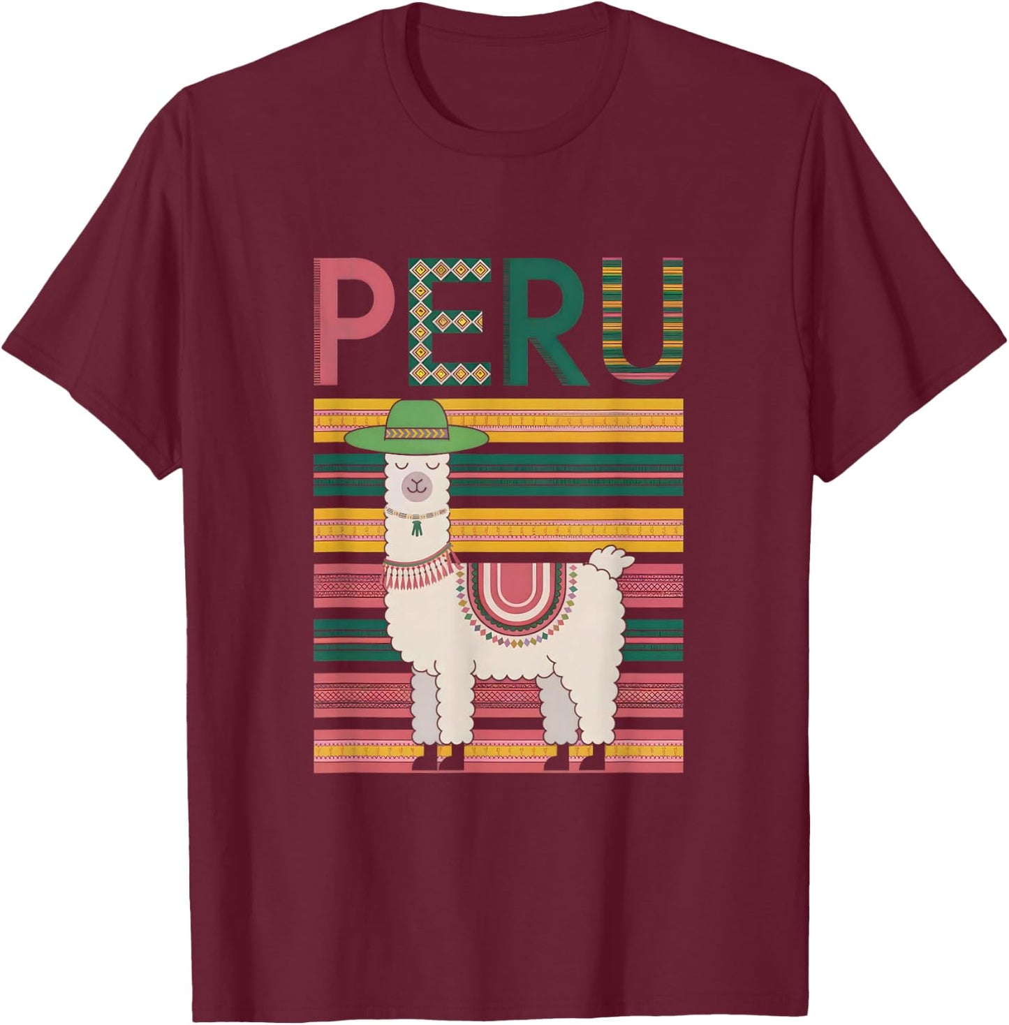 Lovely Peruvian Llama from Peru - Fun Design from Peru T-Shirt - T-Shirt | Maroon