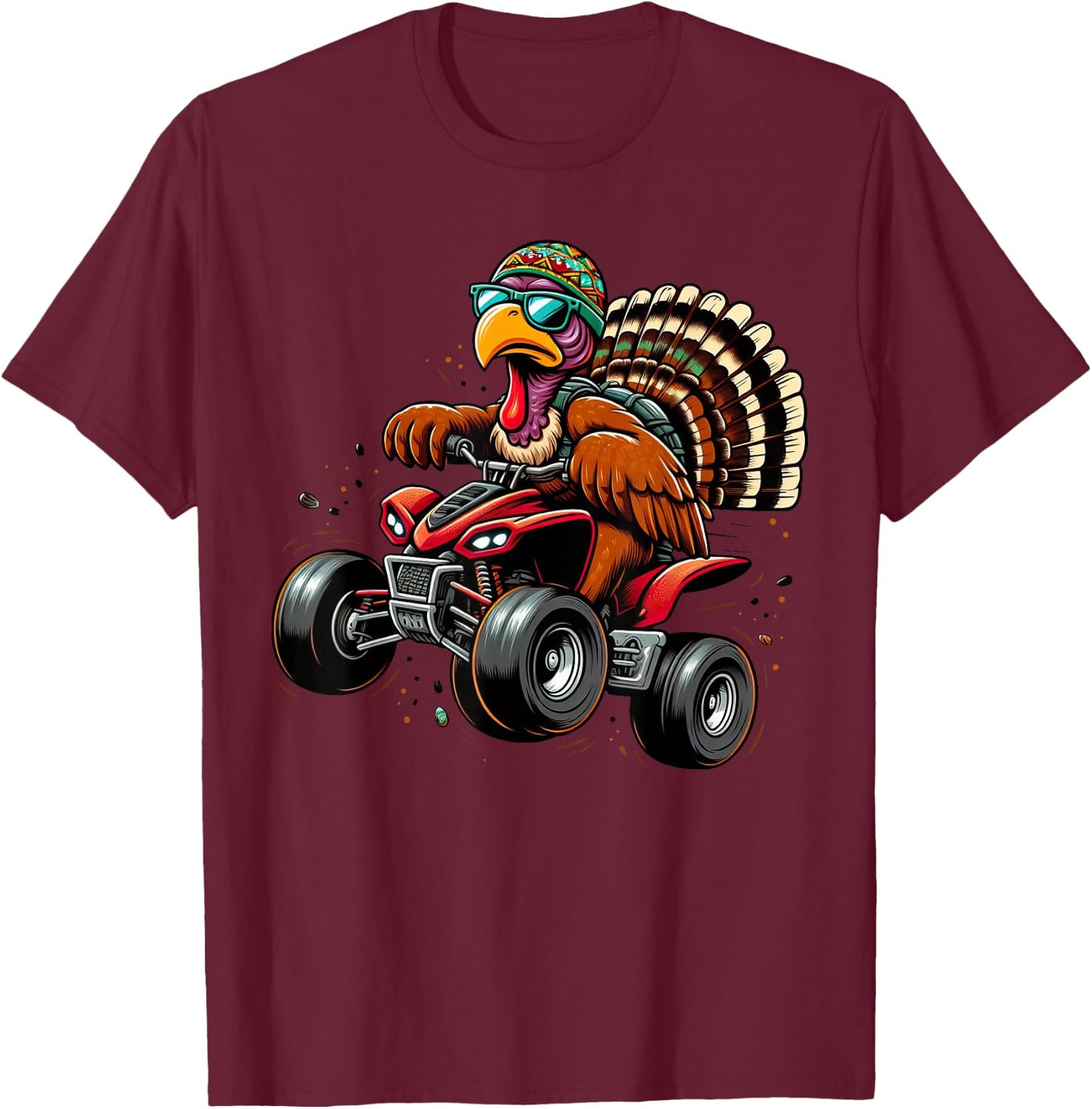 Funny Turkey Thanksgiving ATV 4 Wheeler Kids Men T-Shirt - T-Shirt | Maroon