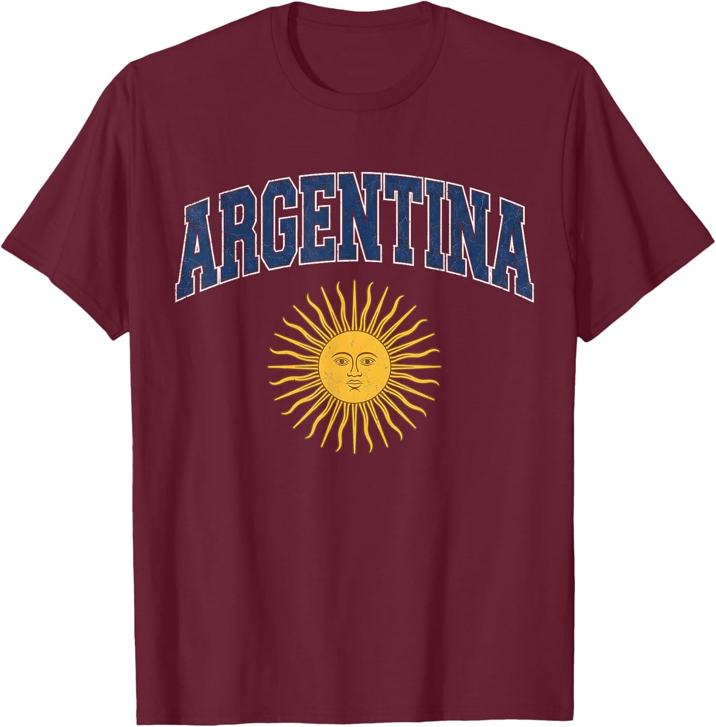 Argentina Vintage Sun of May Collegiate Distressed T-Shirt - T-Shirt | Maroon