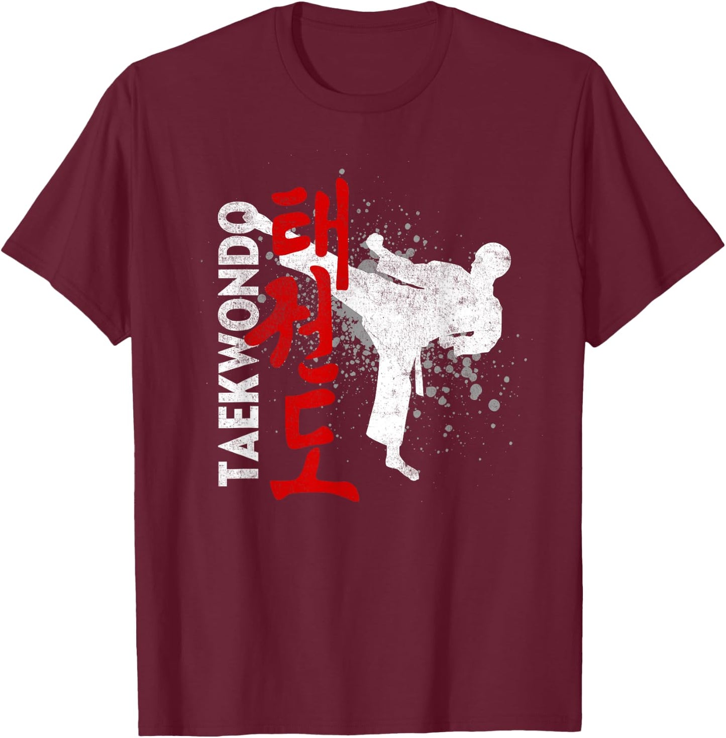 Taekwondo - Martial Arts - Erwachsene - Schwarz - S - Kurzarm - Klassische Passform - 100% Polyester - Imported - Martial Arts Graphic - Crew-Ausschnitt - Training T-Shirt - T-Shirt | Maroon