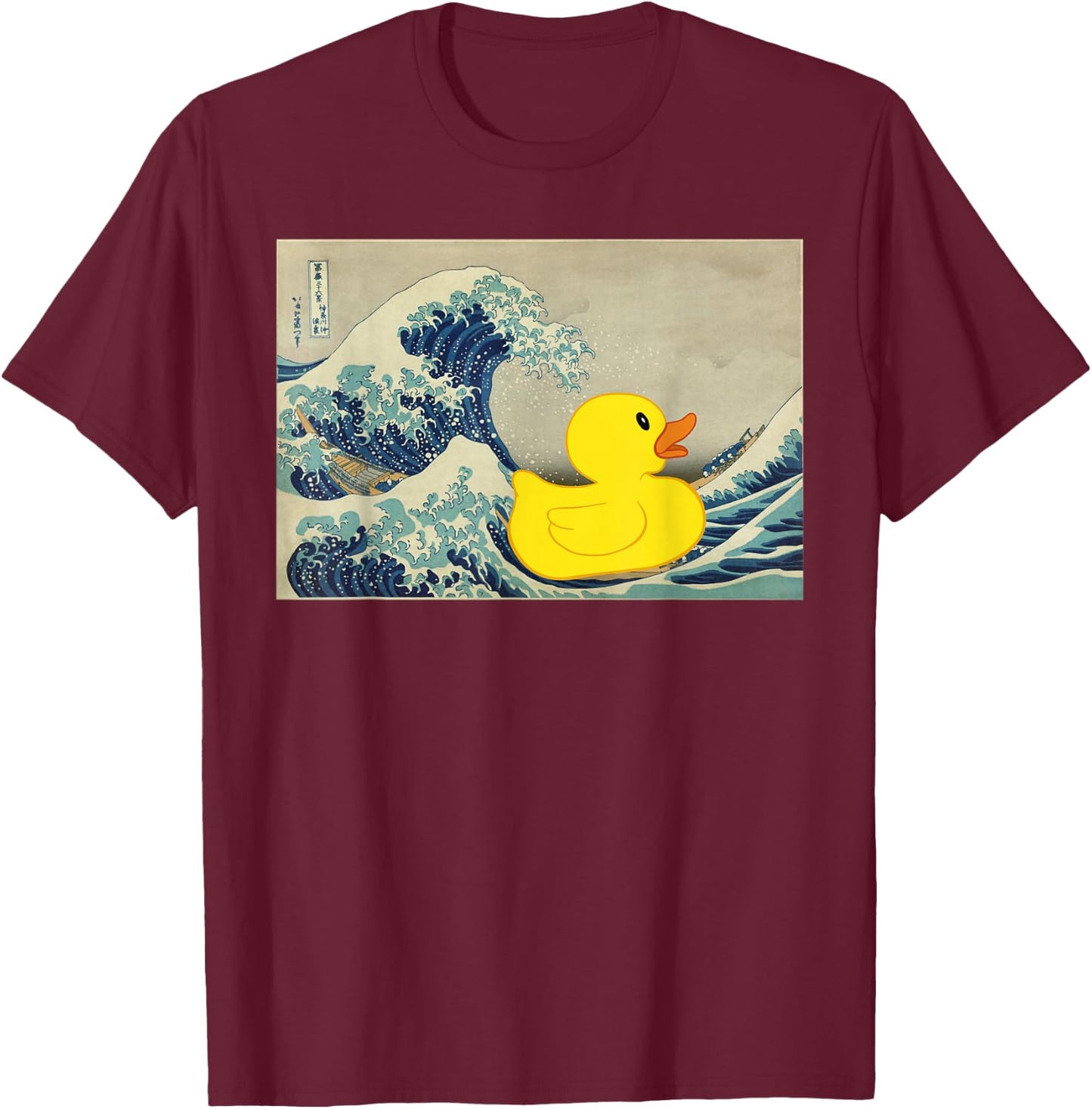 Rubber Duck on The Great Wave off Kanagawa T-Shirt - T-Shirt | Maroon
