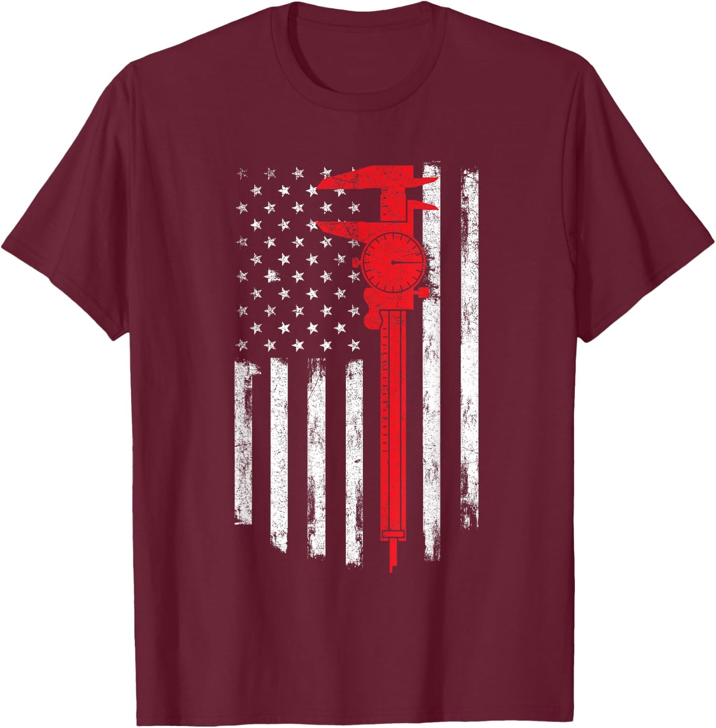Mechanic Tools - American Flag Machinist Machine Operator T-Shirt - T-Shirt | Maroon