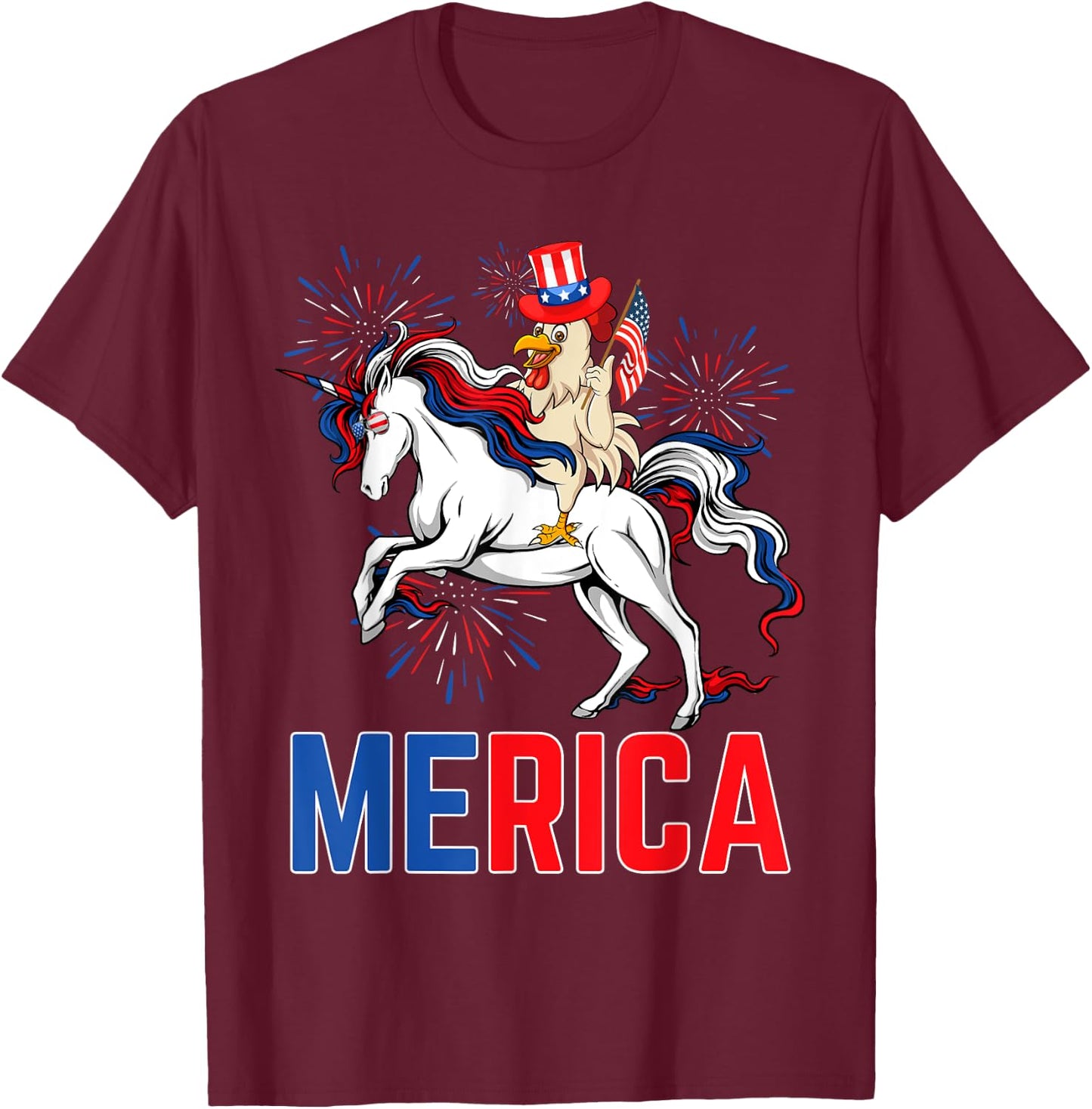 Funny Merica Chicken Unicorn American Flag Happy 4th Of July T-Shirt - T-Shirt | Maroon