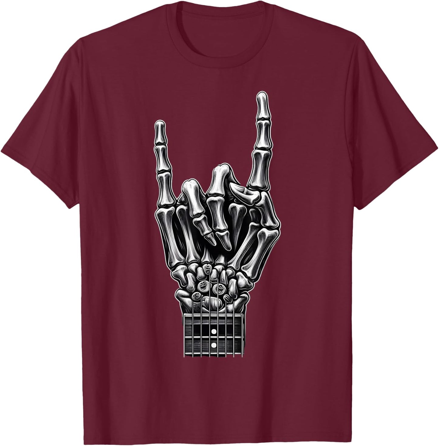 Cool Rock Skeleton Hand Pattern , Black, S T-Shirt - T-Shirt | Maroon