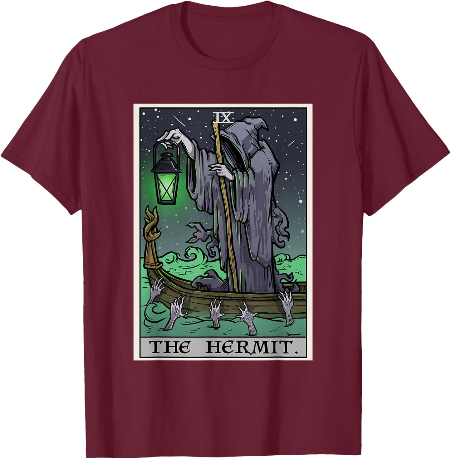 The Hermit Tarot Card Gothic Halloween Grim Reaper Horror Small T-Shirt - T-Shirt | Maroon