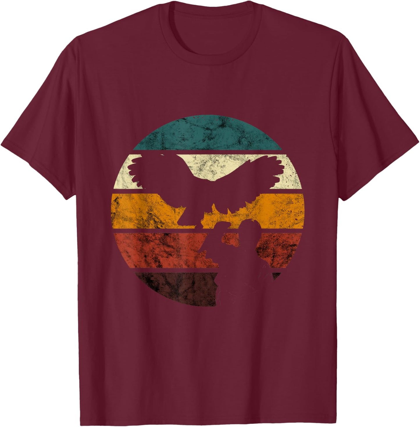Falconry Red Tailed Hawk Vintage Retro Ornithology Falcon T-Shirt - T-Shirt | Maroon