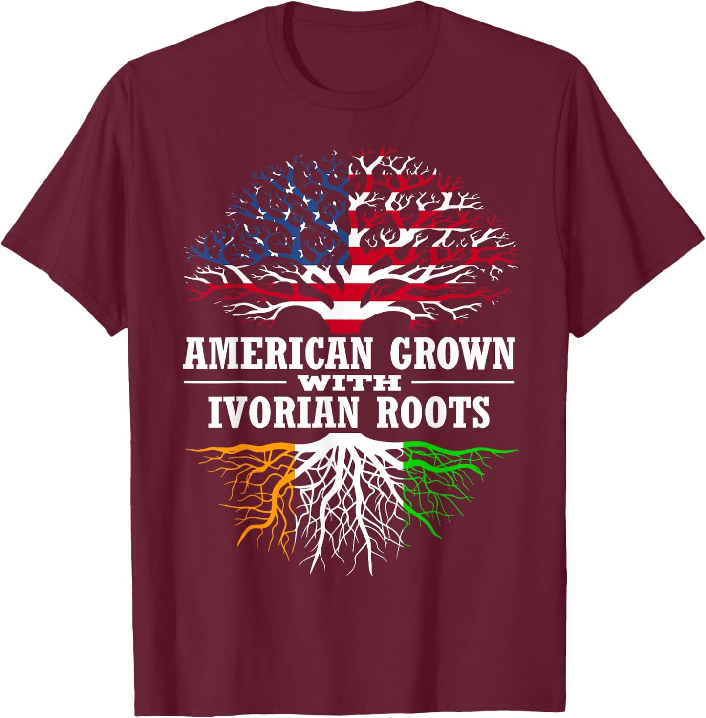 American Grown with Ivorian Roots Tree USA Ivory Coast Flag T-Shirt - T-Shirt | Maroon