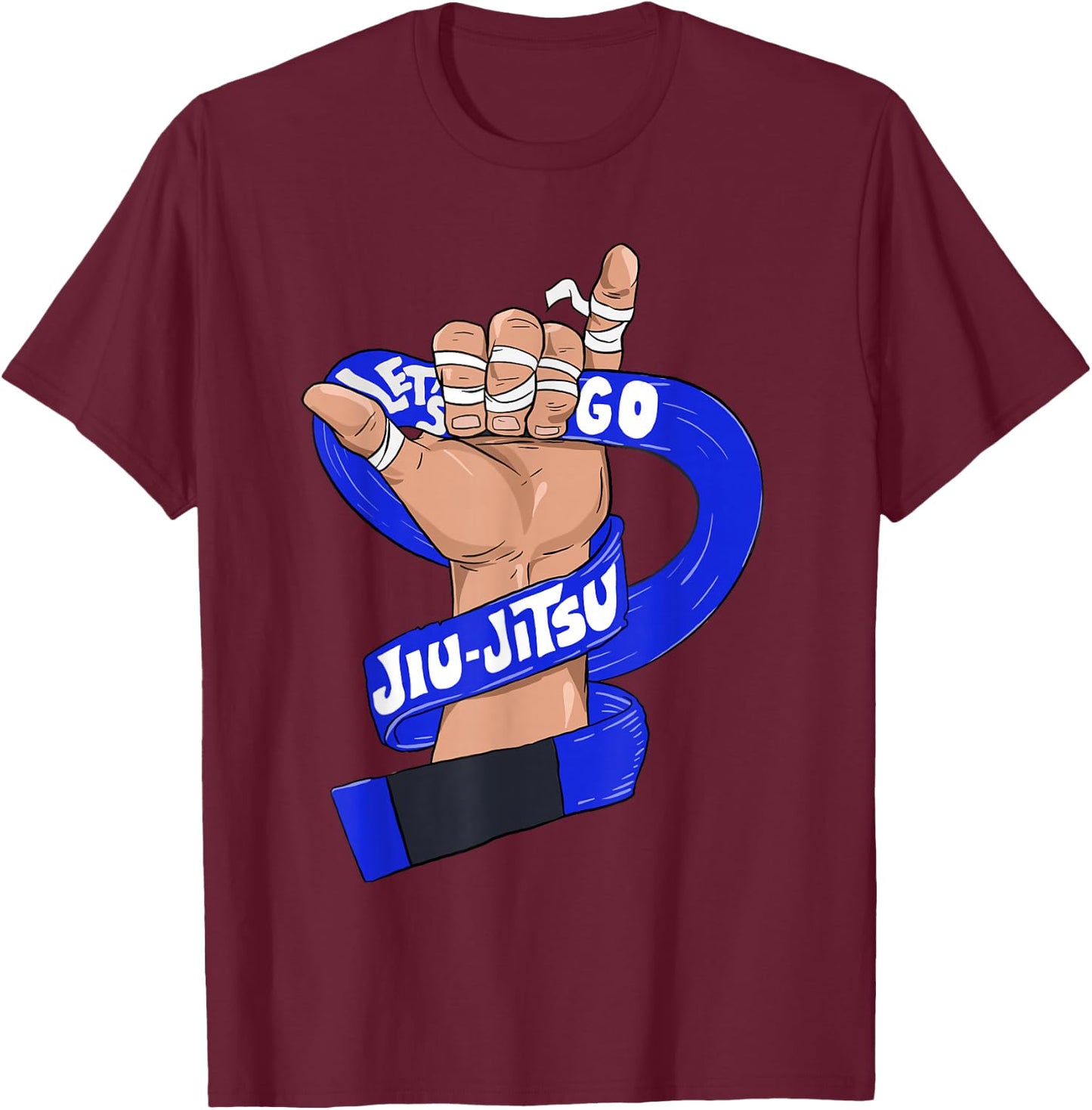 Let's Go BJJ, Jiu Jitsu, Shaka Sign, Blue Belt T-Shirt - T-Shirt | Maroon