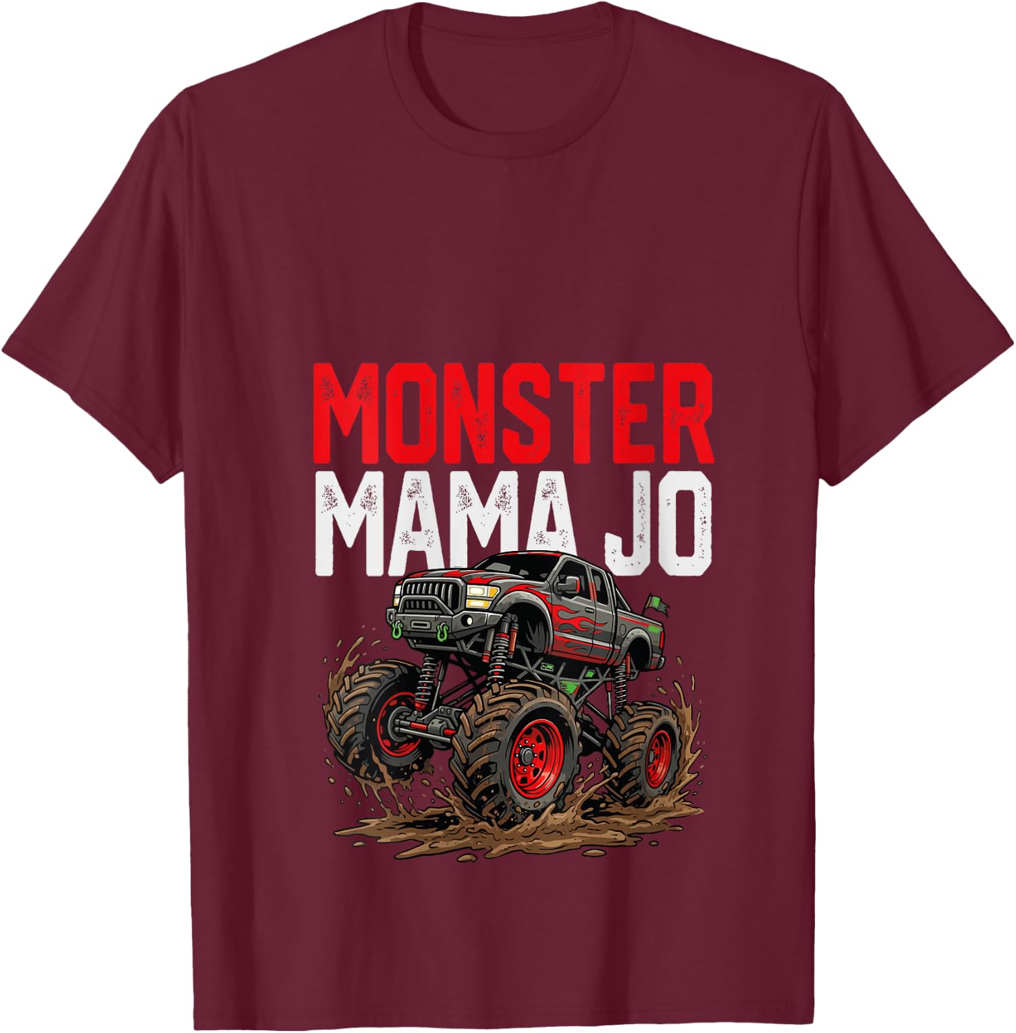 Women's Monster Mama JO Monster Truck Mothers Day Family Matching V-Neck T-Shirt - T-Shirt | Maroon