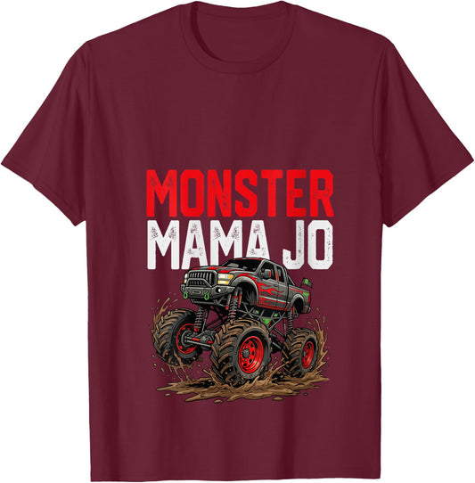 Women's Monster Mama JO Monster Truck Mothers Day Family Matching V-Neck T-Shirt - T-Shirt | Maroon