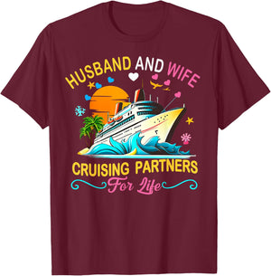 Husband And Wife Cruising Partners For Life Couple Cruise T-Shirt - T-Shirt | Maroon