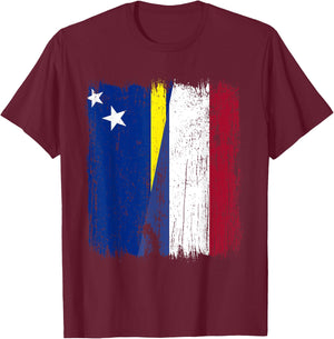 Curacao Holland Half Flag Curacaoan Dutch Heritage T-Shirt - T-Shirt | Maroon