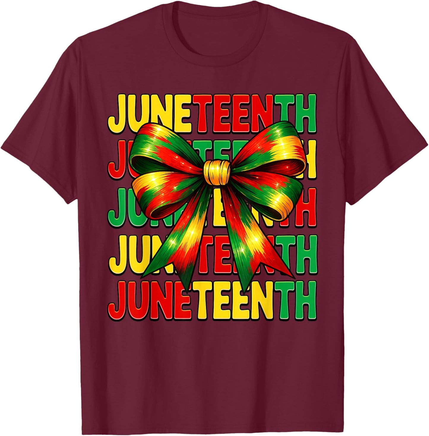 Juneteenth Coquette Bow African Girl Black History Month T-Shirt - T-Shirt | Maroon