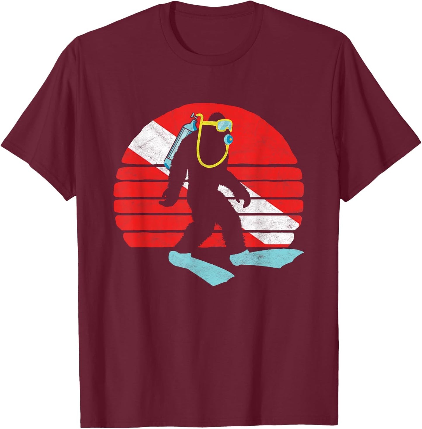 Vintage Funny Bigfoot SCUBA Diving Retro Dive Flag T-Shirt - T-Shirt | Maroon