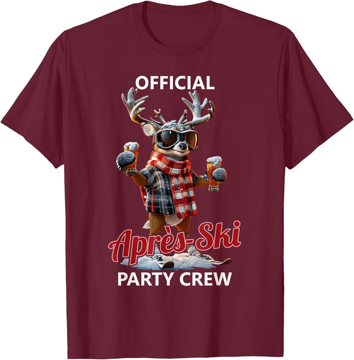 Skiing Official Après-Ski Party Crew T-Shirt - T-Shirt | Maroon