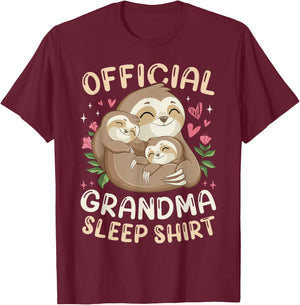 Official Grandma Sleep Shirt, Mother's Day Sloth & Children T-Shirt - T-Shirt | Maroon