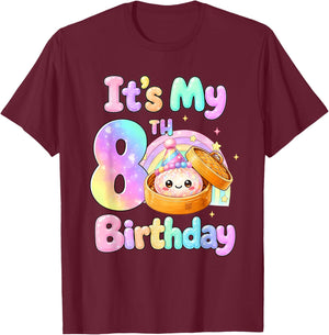 It's My 8th Birthday Kawaii Dumpling Anime Birthday Party T-Shirt - T-Shirt | Maroon