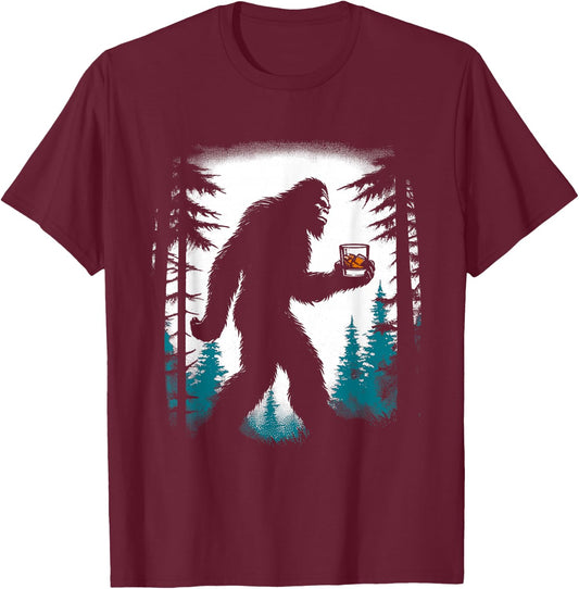 Bigfoot Drinking Whiskey - Funny Bigfoot Sasquatch Lover T-Shirt - T-Shirt | Maroon