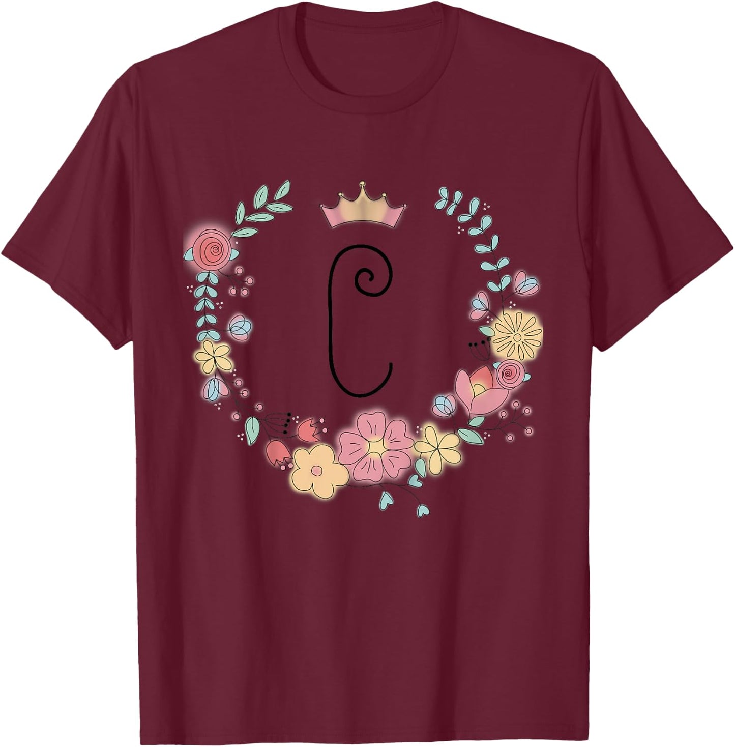 Enfant Cadeau personalisé pour fillettes thème princesses lettre C T-Shirt - T-Shirt | Maroon