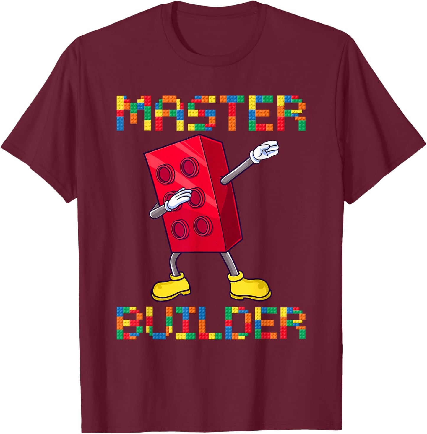 Dabbing Blocks Bricks Building Kids Boys Fun Master Builder T-Shirt - T-Shirt | Maroon