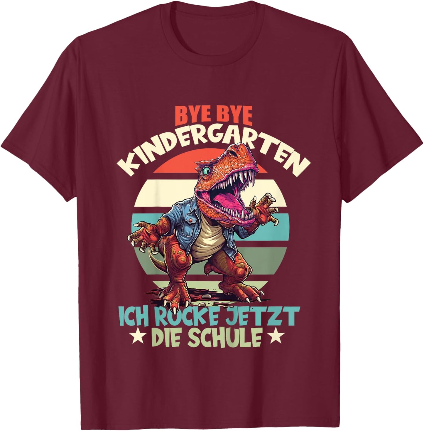 Children's Bye Bye Nursery with Dino Schulkind Zur First Day of School, black T-Shirt - T-Shirt | Maroon