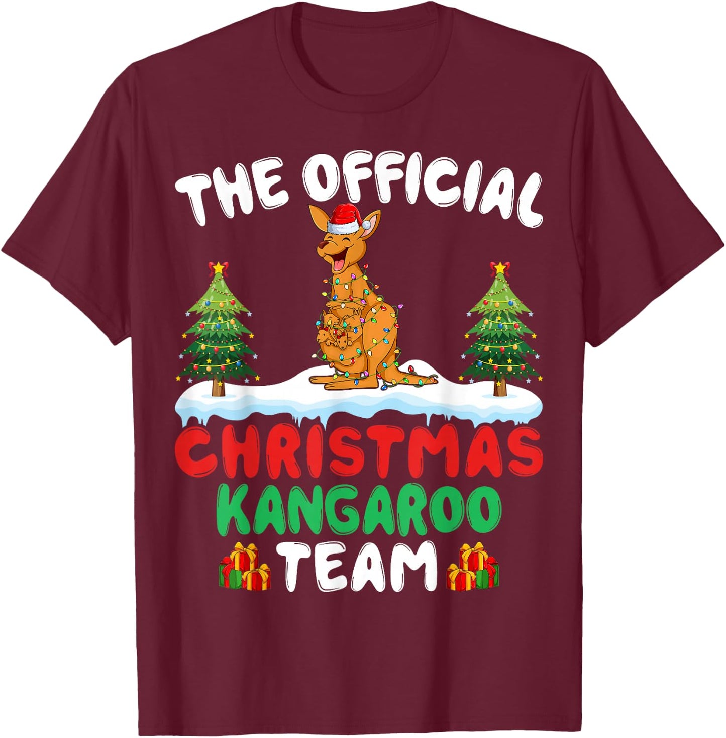 Kangaroo Santa Hat Xmas Lights Christmas Kangaroo Team T-Shirt - T-Shirt | Maroon